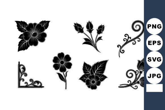 Black Floral Corner and Branch Vector Il: Elevating Design with Elegant Silhouettes