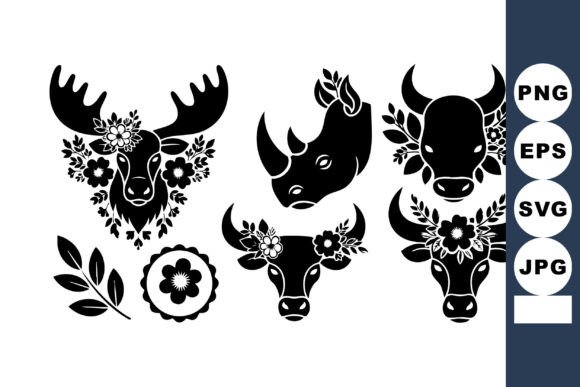 Black Silhouette Animal Heads with Flora: Elevating Design Through Nature-Inspired Minimalism