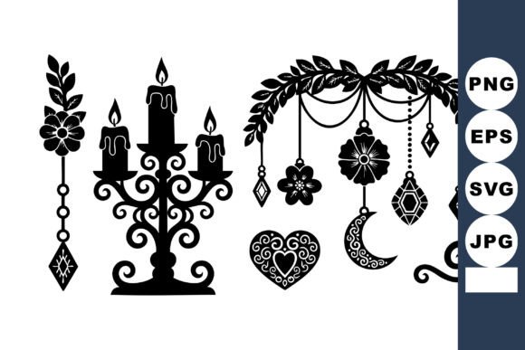 Black Silhouette Candle Holder with Flor