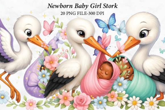 Designing with Delight: The Creative Potential of Newborn Baby Girl Stork Clipart