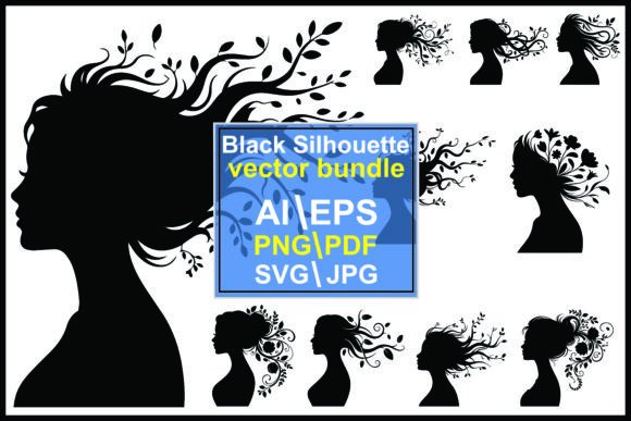 Elegant Silhouette Profiles of Women with Hair