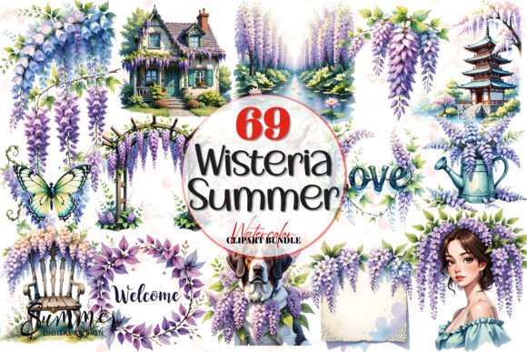 Elevate Your Designs with Summer Purple Wisteria Floral Clipart