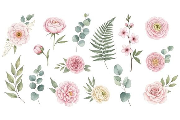 Elevating Design Projects with Watercolor Roses and Eucalyptus Art