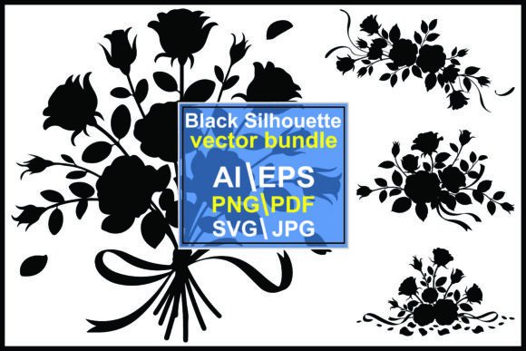 Elevating Digital Design with Black Silhouette Rose Bouquets and Floral Elements