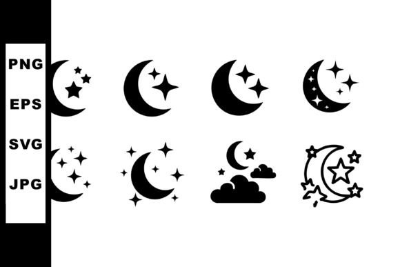 Evaluating the Black Crescent Moon and Stars Vector Icon Set