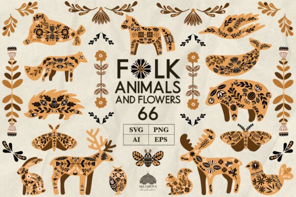 Folk Animals & Flowers SVG Bundle