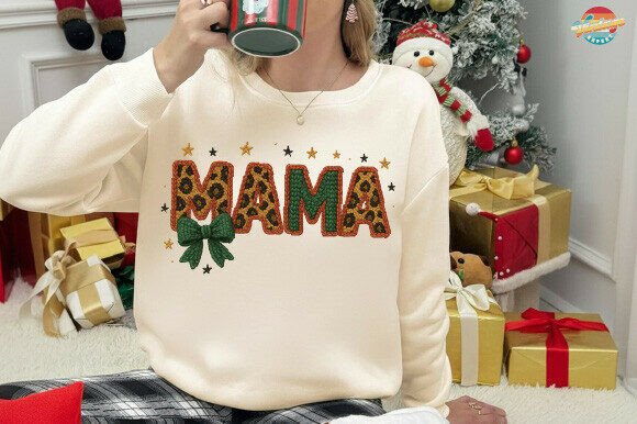 Leopard Knit MAMA Christmas PNG
