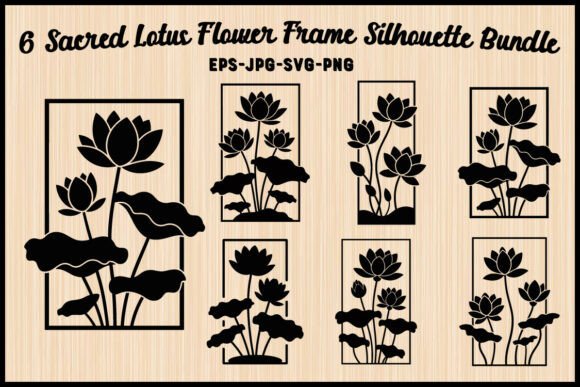 Sacred Lotus Flower Frame Silhouette