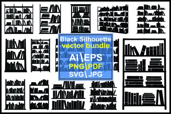Silhouette Bookshelves Filled with Books: A Practical Guide to Graphic Design Assets for Interiors and Illustrations