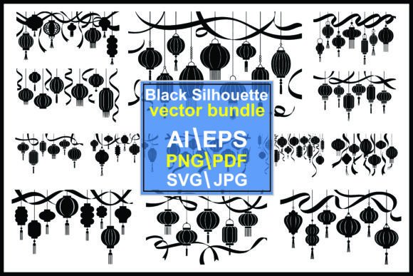 Silhouette Chinese Lanterns with Ribbons