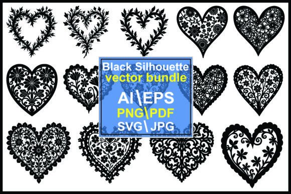Silhouette Folk Art Heart Vector Bundle