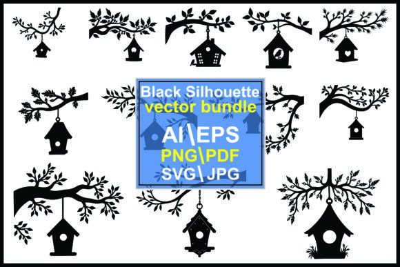 Silhouette of Birdhouse Hanging Tree
