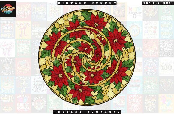 Stained Glass Christmas Poinsettia PNG