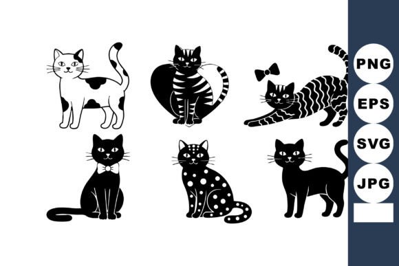 Strategic Visual Communication with Cute Black and White Cat Vector Icons Wi