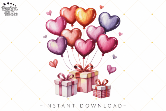 Valentine’s Heart Balloon Gift Box PNG