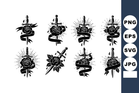 Vintage Sword & Rose Tattoo Art