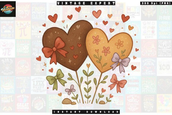 Whimsical Heart Plant Clipart with Bows
