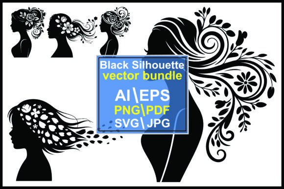 Woman with Flower in Hair Silhouette Set: A Versatile Design Resource for Modern Creators